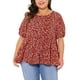 thumbnail image 1 of Blusas de peplum casuales de manga corta con cuello redondo y pu?os elásticos para mujeres de tallas grandes GRACE & GRANDEUR, 4X, rojas con estampado floral, 1 of 1