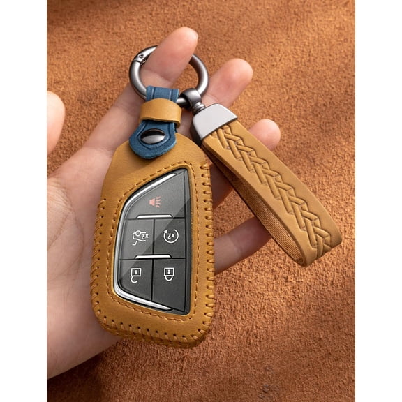 for Cadillac Key Fob Cover Leather Car Key Case Keychain Smart Key Fob Holder Compatible for 2020-2024 Cadillac Escalade CT5 CT6 XT4 XT5 C8 Corvette