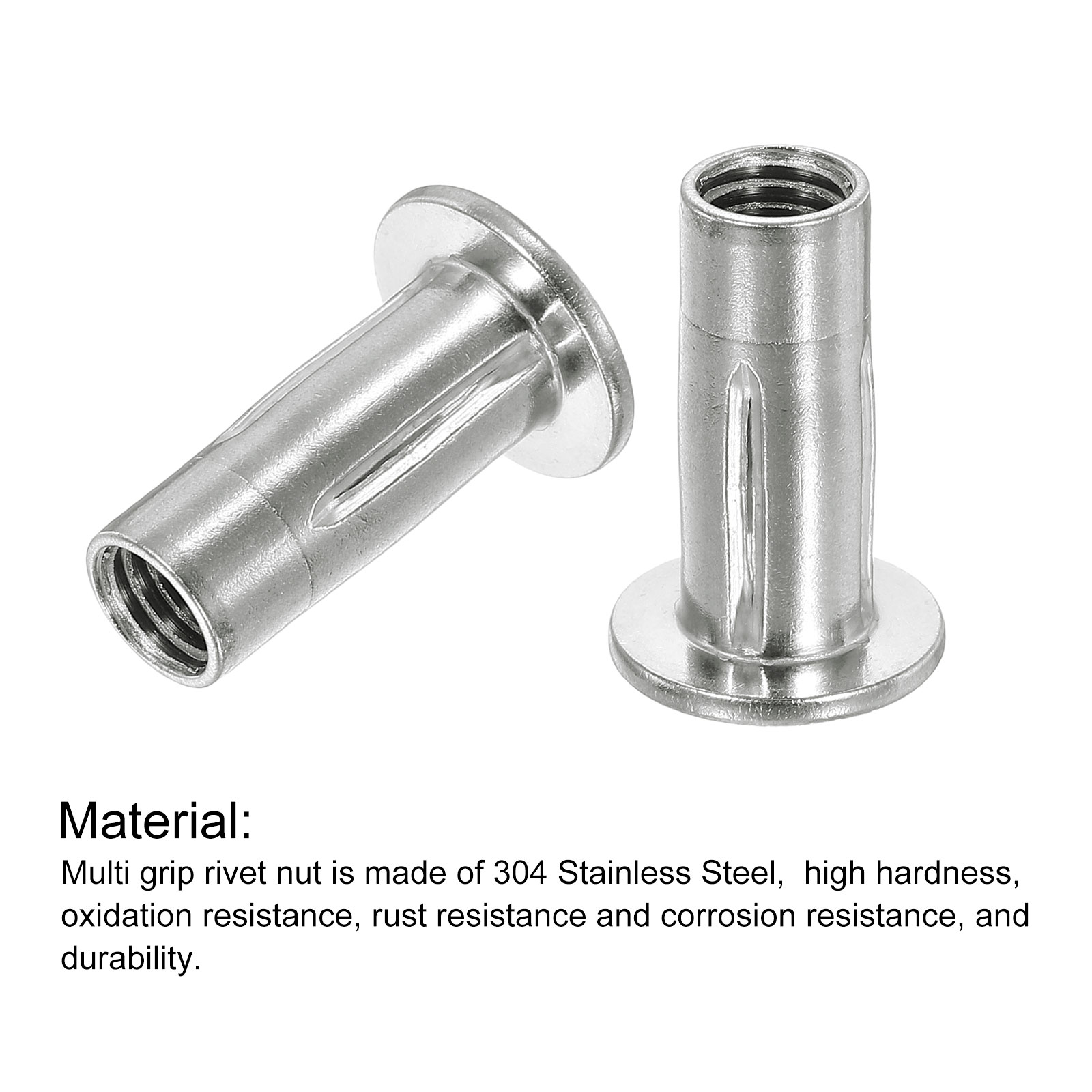 M10 Multi-Grip Rivet Nuts, 8pack Pre-Bulbed Insert Nut 304 Stainless Steel