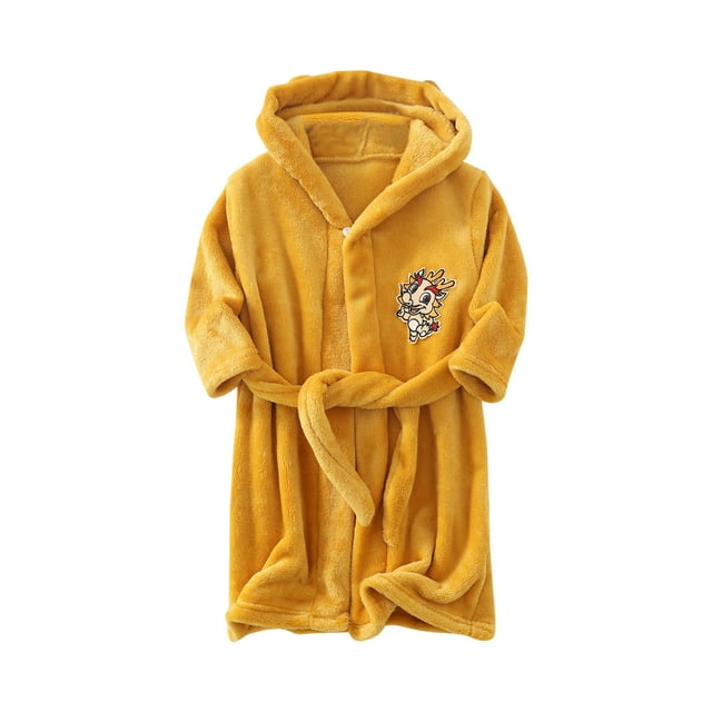 Kids Robe, Toddler Hooded Bathrobe with Belt, Boys and Girls Flannel Fleece Robe, Long Sleeve Soft Absorbent Bath Robe for Children
