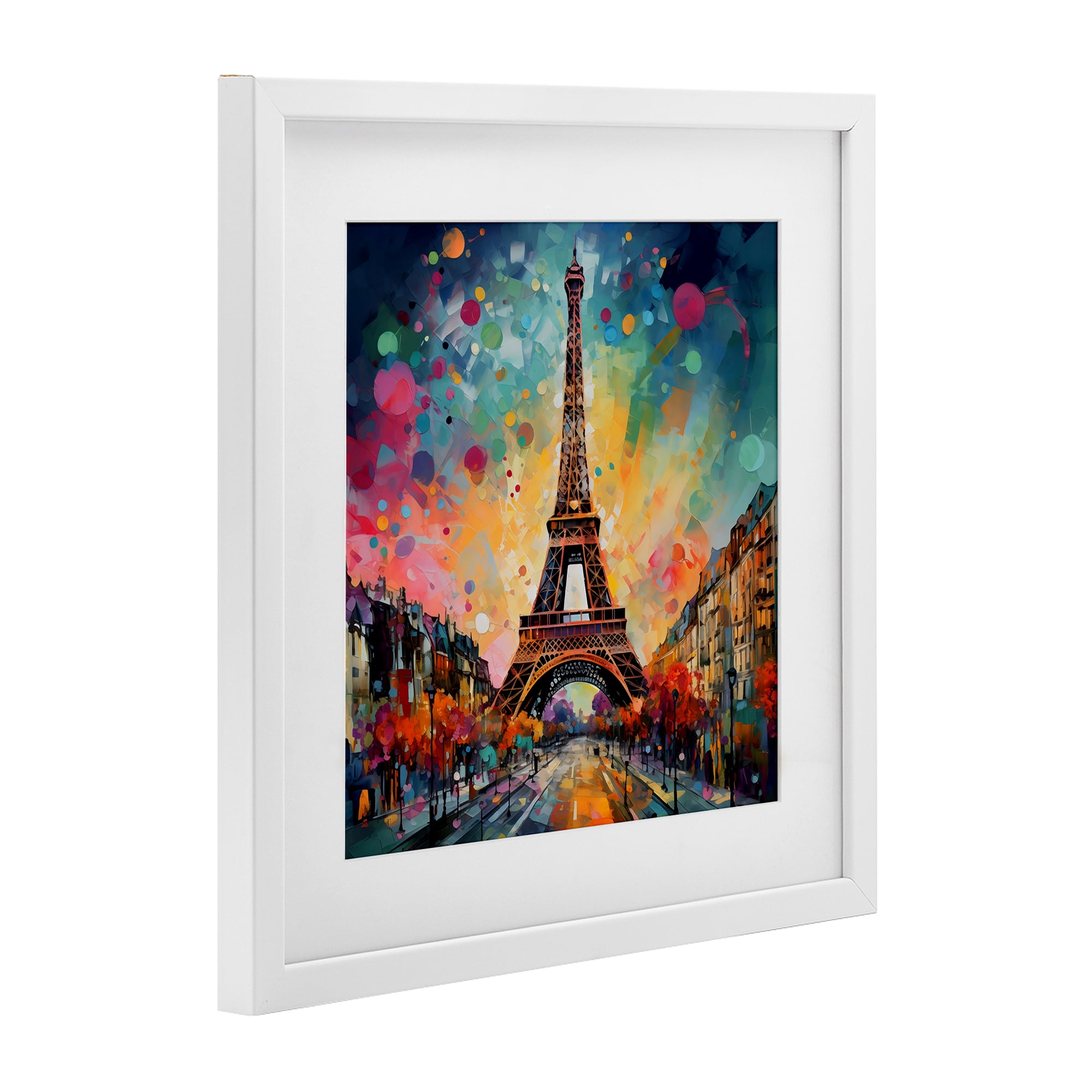 Stupell Industries Eiffel Tower with Vibrant Dots White Framed Print Under Glass, design by Creative Studio