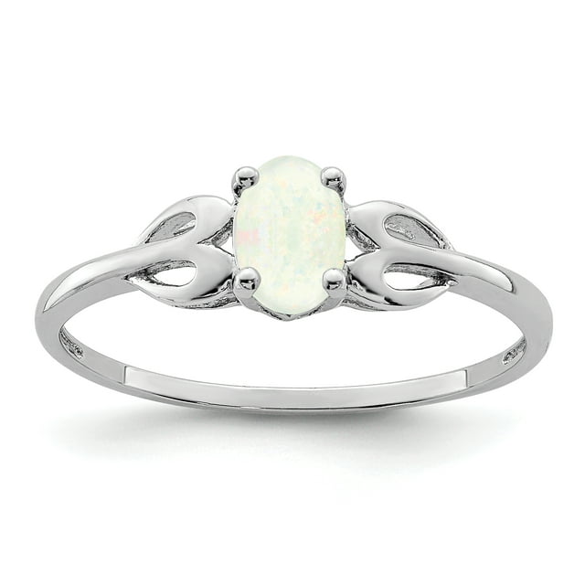 925 Sterling Silver Rhodium-Plated Created Opal Ring