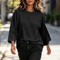 thumbnail image 5 of Hurxie Womens T-Shirt Casual 3/4 Sleeve Boxy Tops Loose Fit Crew Neck Basic Shirts Black,XL, 5 of 7