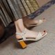 thumbnail image 5 of Sandalias de verano para mujer con tacones altos de cuero de microfibra de color sólido a la moda Wmkox8yii shjk7093, 5 of 9