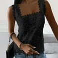 thumbnail image 2 of QYZEU Womens Tops Trendy Solid Color Loose Fit Work Blouses Square Neck Lace Jacquard Sleeveless Tank Top Breathable Comfortable Lightweight Tops Black L, 2 of 5