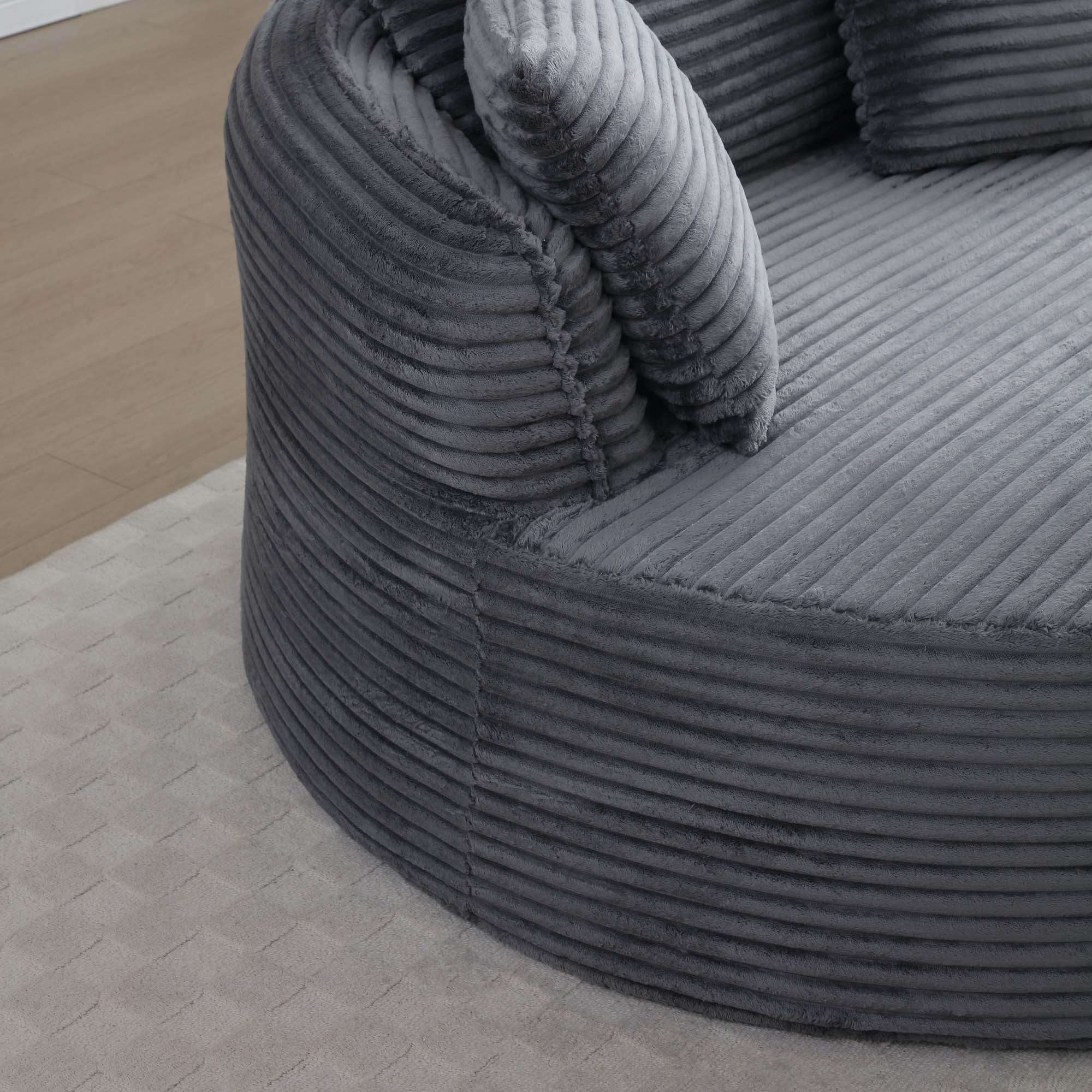 Miniyam 54" Corduroy Round Accent Chair, Boneless Design with Lumbar Support Pillows, Soft & Durable, Ready-to-Use(Grey)