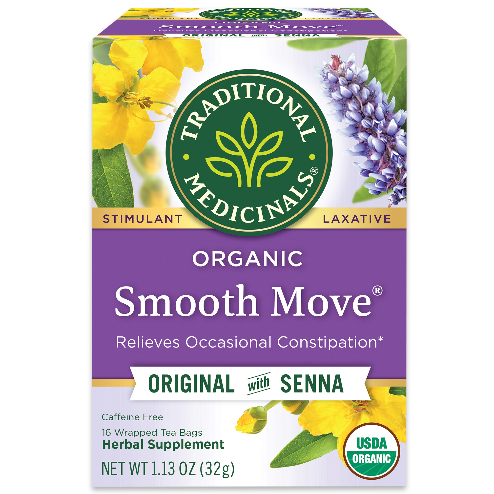 Traditional Medicinals Organic Smooth Move Senna Laxative Herbal Tea Bags, 16 Count