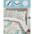 thumbnail image 3 of Quilt King Size Bedding Set, Teal Red Coastal Reversible Summer Quilt 3 Pieces, Nautical Seahorse Beach Coral Starfish Retro Lightweight Bedspreads Coverlets with 2 Pillow Shams for All Seasons, 3 of 5