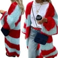 thumbnail image 3 of Females Color Block Striped Cardigan Sweaters Loose Knitted Long Open Front Cardigan Red M, 3 of 7