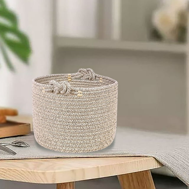Decorative Round Rope Storage Organizer With Handles For Stylish Home Bedroom and Living Room Sturdy Fabric