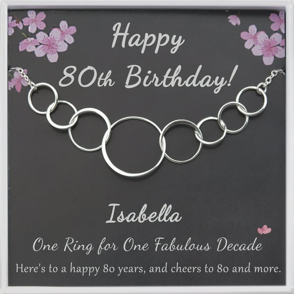 Anavia 80th Birthday Gift for Grandma, 925 Sterling Silver 8 Flat Circles Necklace, 80 Years Old Birthday Gift for Nana -[Custom Name]