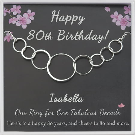 Anavia 80th Birthday Gift for Grandma 925 Sterling Silver 8 Flat Circles Necklace 80 Years Old Birthday Gift for Nana -[Custom Name]