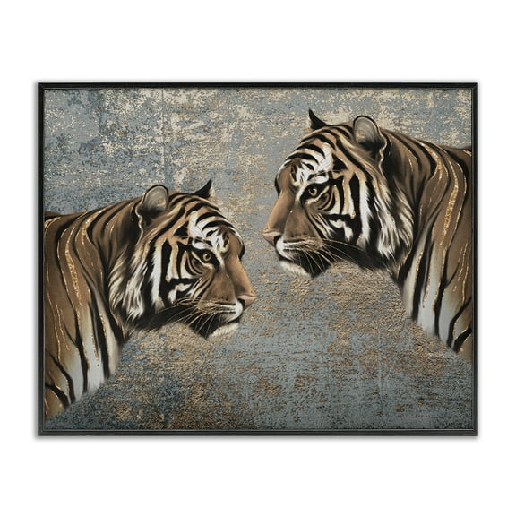 Stupell Industries Mirrored Tiger Duo Animals Painting Black Framed Art Print Wall Art, 14 x 11