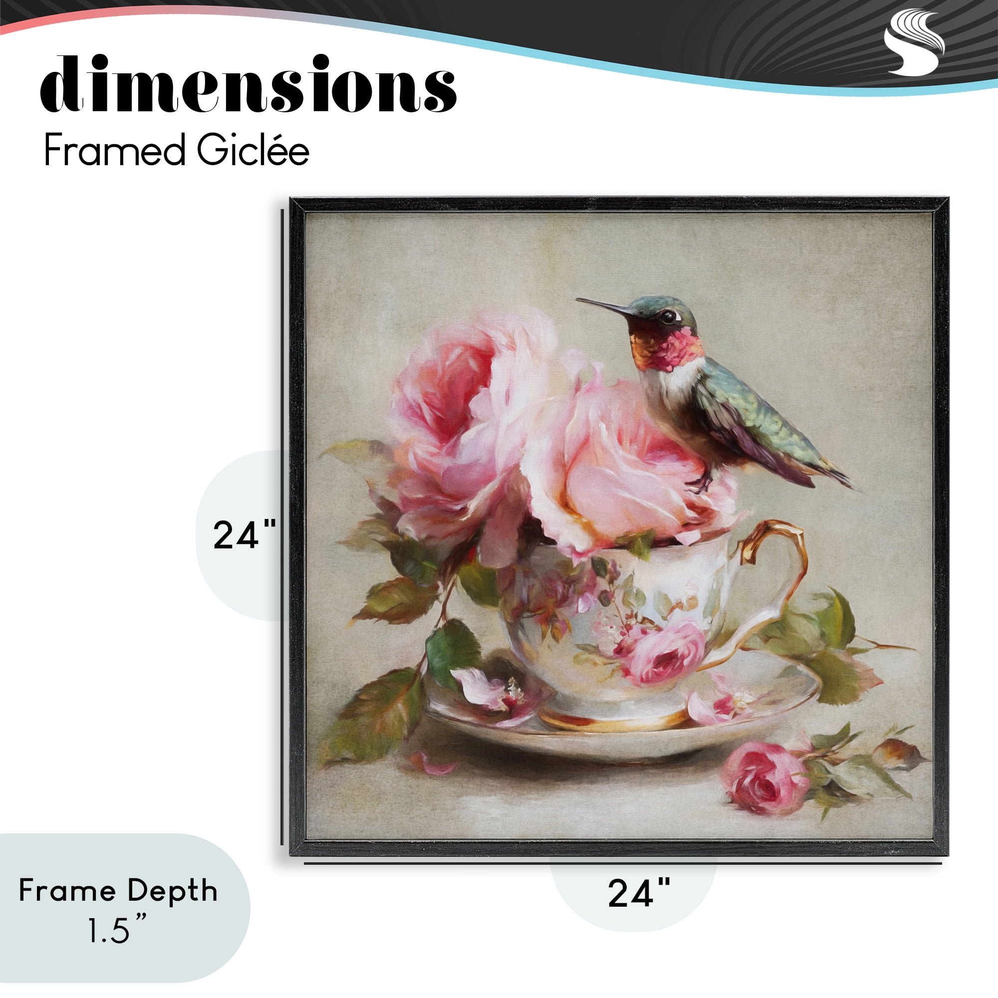 Stupell Industries Hummingbird & Tea Cup Black Framed Giclee Art, design by Tina LeCour