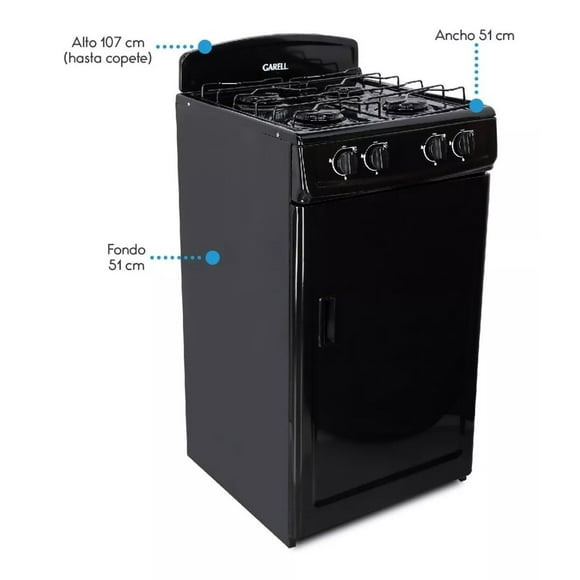 Estufa Parrilla De Gabinete A Gas Lp De 4 Quemadores Garell Color Negro