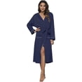 thumbnail image 5 of HEARTNICE Hooded Robe for Women, Soft Kimono Spa Knit Long Bathrobe Lightweight Blended Cotton Loungewear with 3/4 Sleeve, (Navy Hooded,2XL), 5 of 7