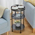 thumbnail image 3 of Small Round Side Table with Charging Station for Small Spaces, 3-Tier Round Accent Table with USB Ports & Power Outlets, Round Corner Table Tea Sofa Side Table for Living Room Bedroom Apartment (Grey), 3 of 18