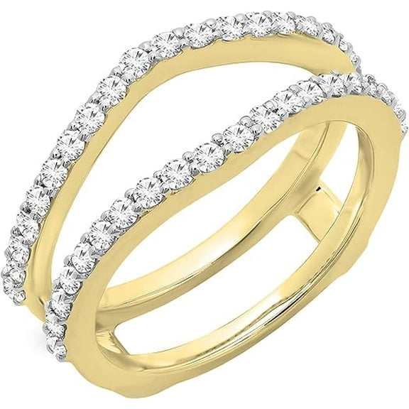 Divine Creation 14K Yellow Gold Finish 2.10 Ct Round Cut White Diamond Wedding Engagement Enhancer Guard Wrap Ring 925 Sterling Silver For Women's -5.5