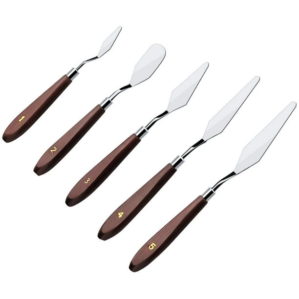 Juego de cuchillos de pintura de 5 piezas, herramientas de pintura con espátula, espátula de pintura al óleo de artista de acero inoxidable, espátula para mezclar pintura - marrón