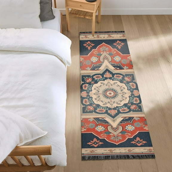 Red Boho Mandala Runner Area Rug 2x6 Soft Non-Slip Washable Bedside Carpet for Hallway Bedroom Living Room Home Decor