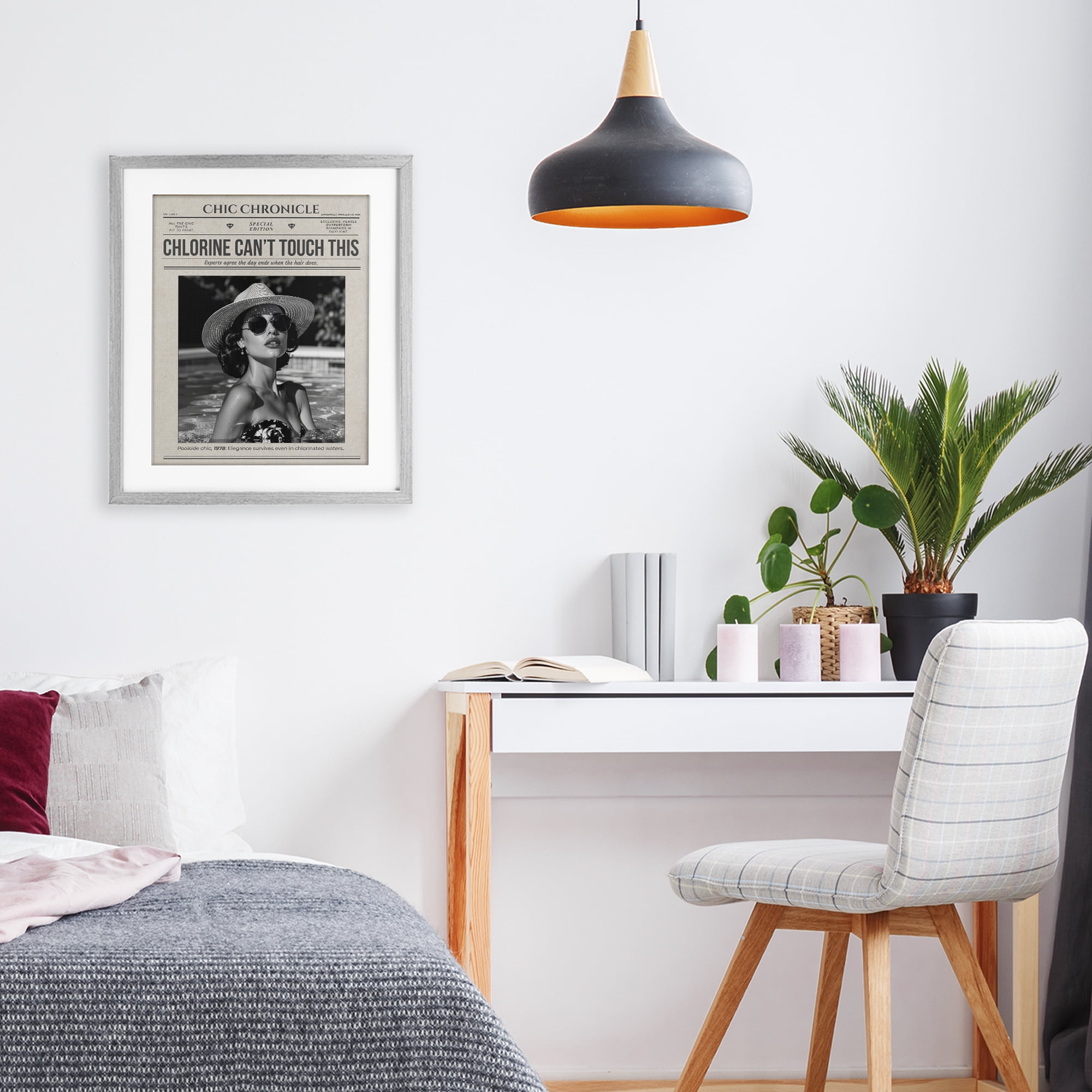 Chic Chronical Vintage Magazine Gray Framed Print Under Glass, design by A Barefoot Stylist