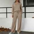 thumbnail image 2 of felwors Women's 2 Piece Sets Outfits Casual Long Sleeve Sweatsuits Polo Top and Wide Leg Pants Matching Sets Brown, M, 2 of 8