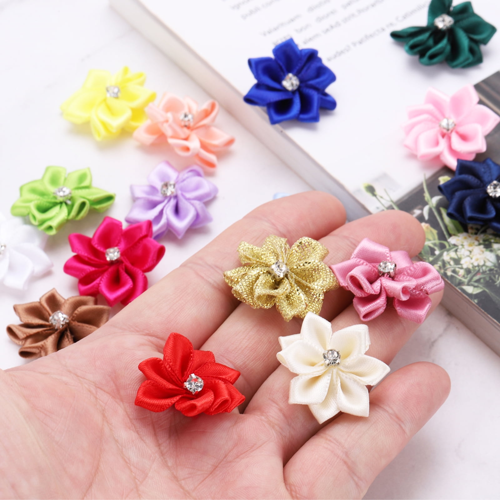 Uxcell 150Pcs 1.2 inch Small Ribbon Flowers Satin Ribbon Flowers