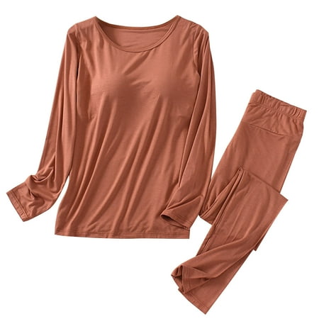 hotojiny Pajama Sets for Women 2 Piece Long Sleeve Top Sleepwear and Pants Set Soft Lounge Sets with Built in Bra