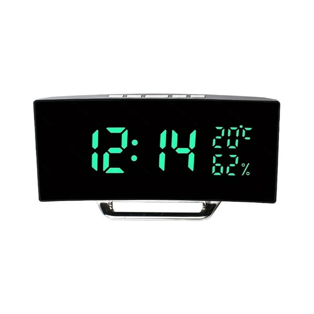 Cateissary Reloj electrónico de pantalla curva de construcción duradera reloj electrónico de escritorio multifuncional silencioso Electrónica luz verde