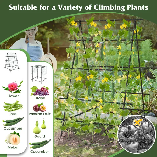A-Frame Garden Cucumber Trellis with Netting for Climbing Plants Outdoor