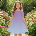 thumbnail image 5 of Girls Summer Dress Short Sleeve Cold Shoulder Gradient Print Swing Casual Dresses with Pockets for 3-14 Years, 5 of 7