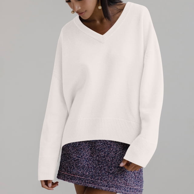 Suéter de cuello alto para mujer, estilo casual, manga larga, cuello en V