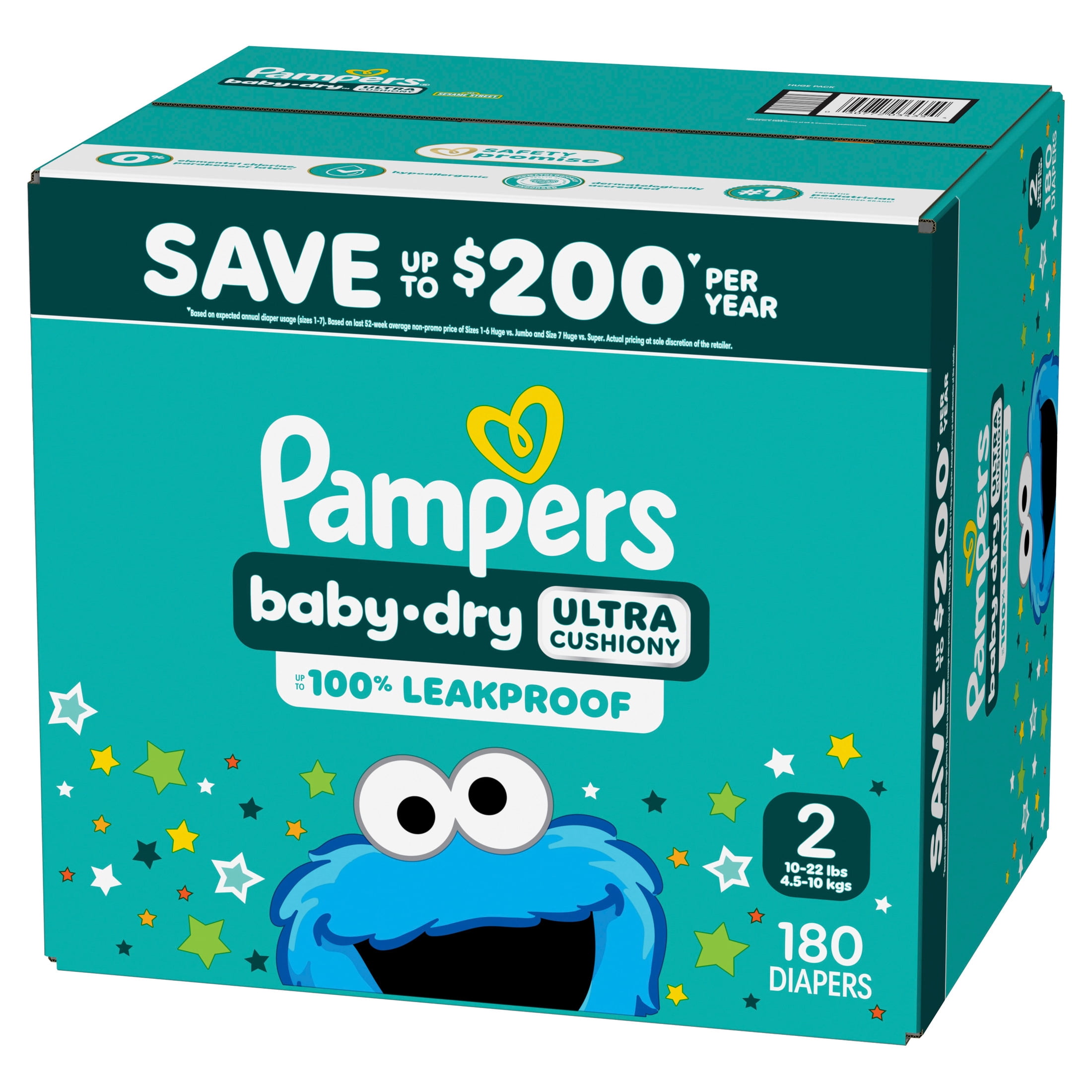 Free Shipping! Pampers Baby Dry Diapers Size 2 180 Count Leakproof