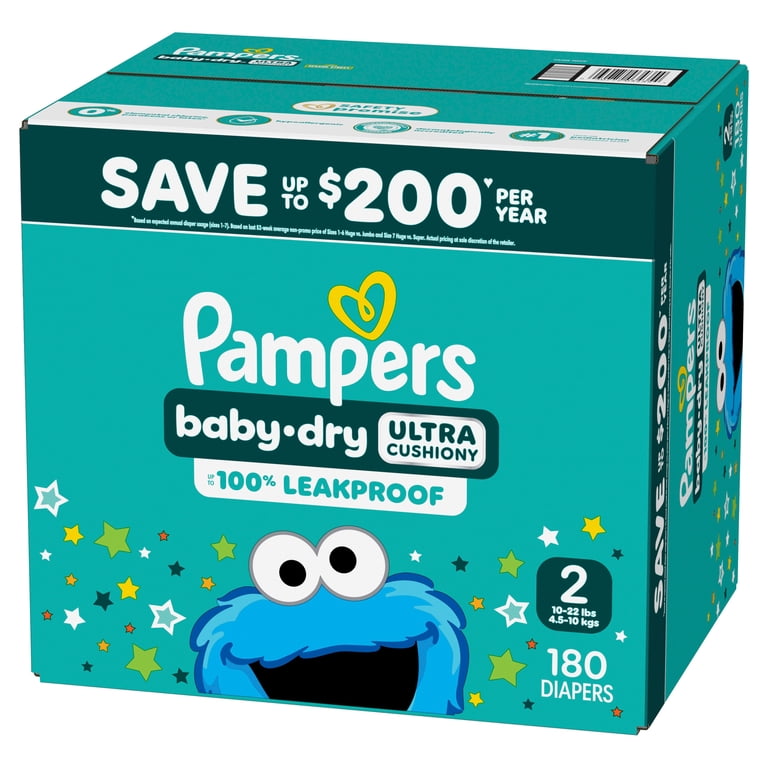 Free Shipping! Pampers Baby Dry Diapers Size 2 180 Count Leakproof