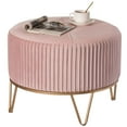 thumbnail image 2 of Tabouret Ottoman Rond en Velours Surélevé avec Base Dorée en Épingle à Cheveux, Rose, Grand, 2 of 7