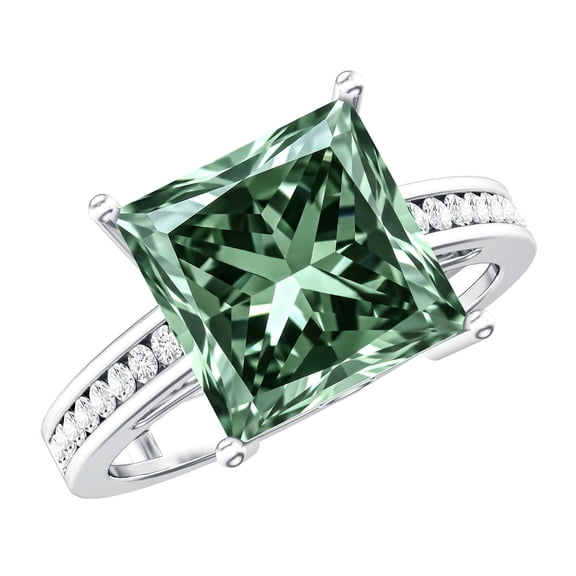 Rosec Jewels 5 Carat Lab Grown Green Diamond Princess Cut Engagement Ring - IGI Certified - VS1 Grade - Big Diamond Ring for Women, 925 Sterling Silver, US 4.00