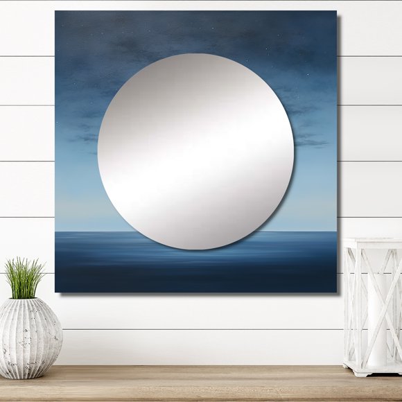 Designart "Moons Melody In A Magical Forest" Minimalism Square Mirror For Wall Decor - Large Blue Square Mirror Printed Wall Decor - Modern Square Living Room Mirror