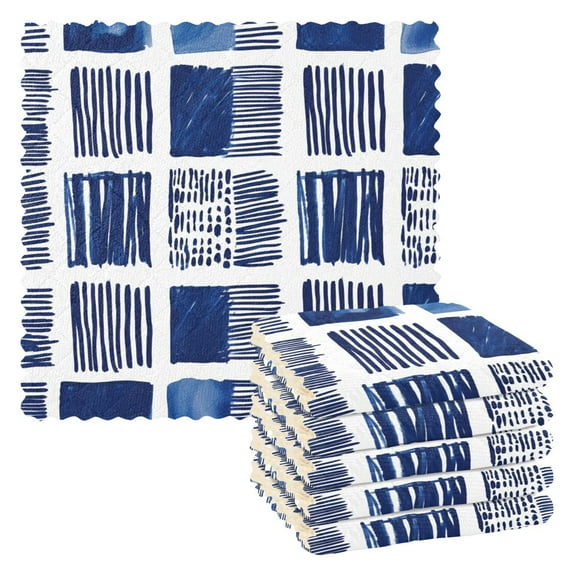 Blue Line Pattern Kitchen Cloth Dish Towels for Drying Washing Absorbent Dish Rags 6 Pack