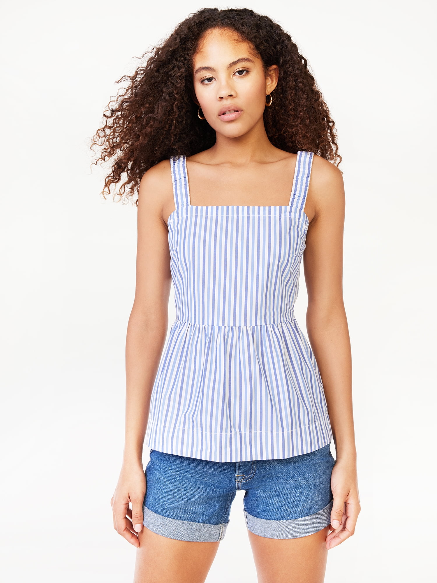 Free Assembly Women's Square Neck Tank Top with Elastic Straps, Sizes