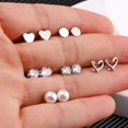 thumbnail image 3 of Lancharmed White Gold Plated Cute Earrings,6 Pairs Love Heart Round Six Claw Zirconia Pearl Stud Earring 50Th Birthday Gifts for Her, 3 of 7