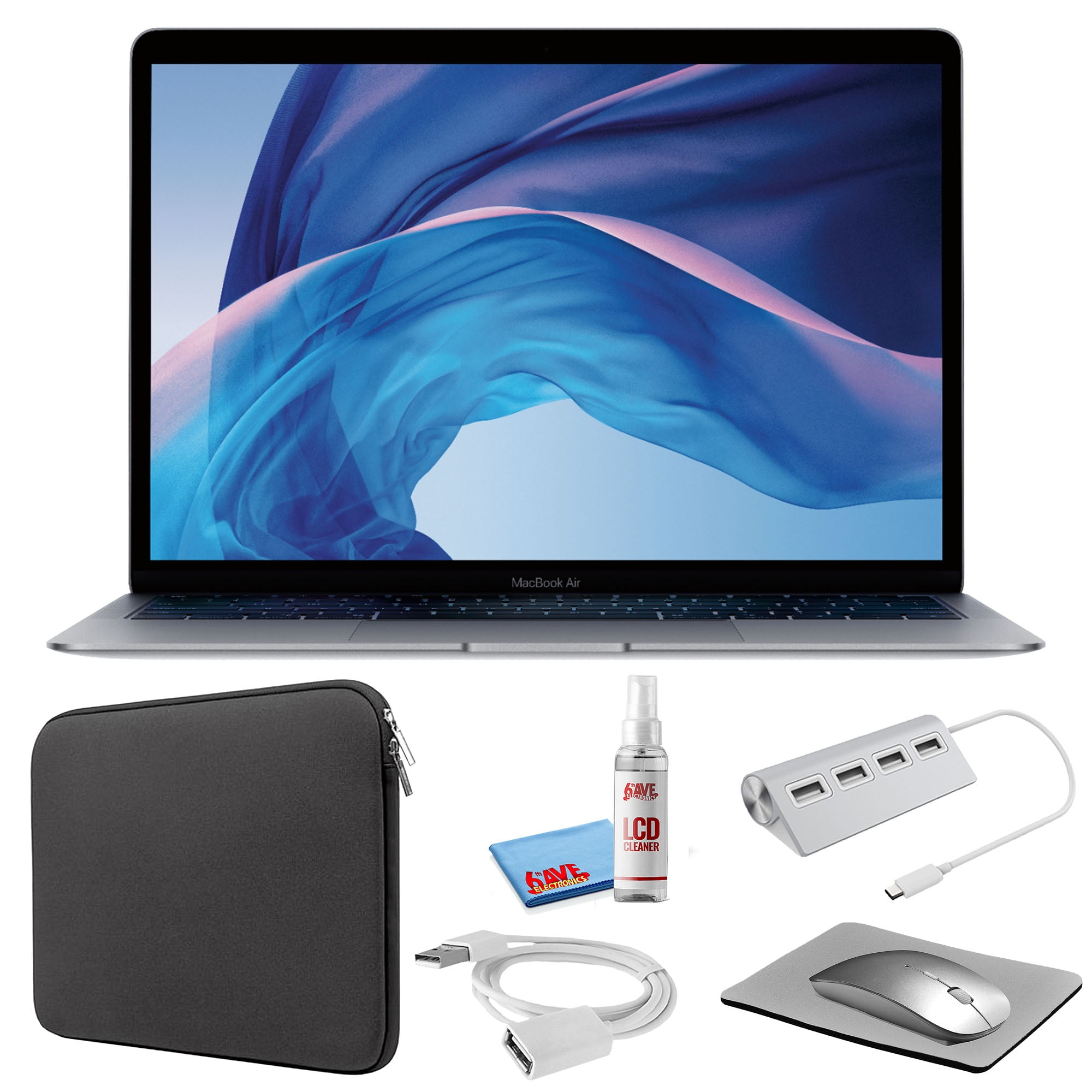 Apple MacBook Air 13-inch (i5 1.6GHz, 128GB SSD) (Mid 2019, MVFH2LL/A) -  Space Gray Bundle with Black Zipper Sleeve + Laptop Starter Kit + Cleaning 