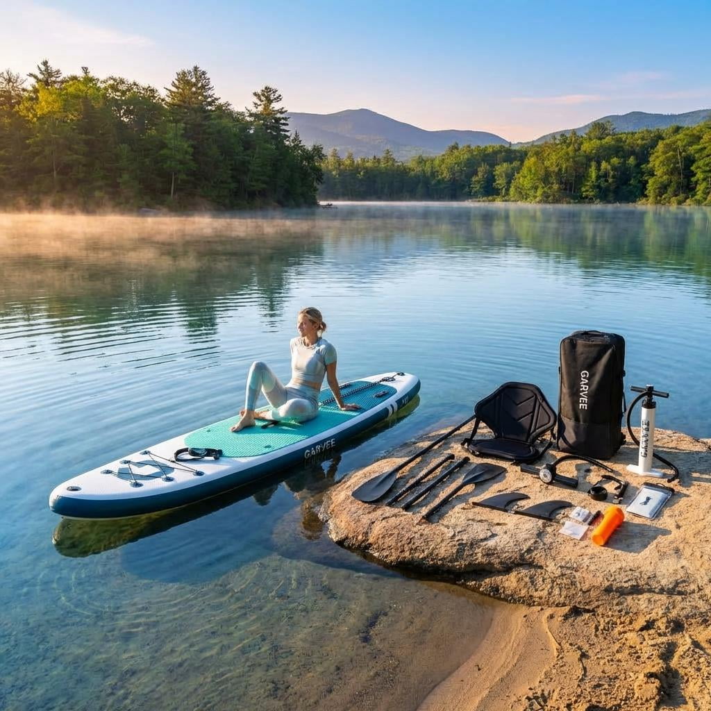 Garvee 12ft Inflatable Stand Up Paddle Board with Premium SUP Accessories,400 lb Capacity,Blue