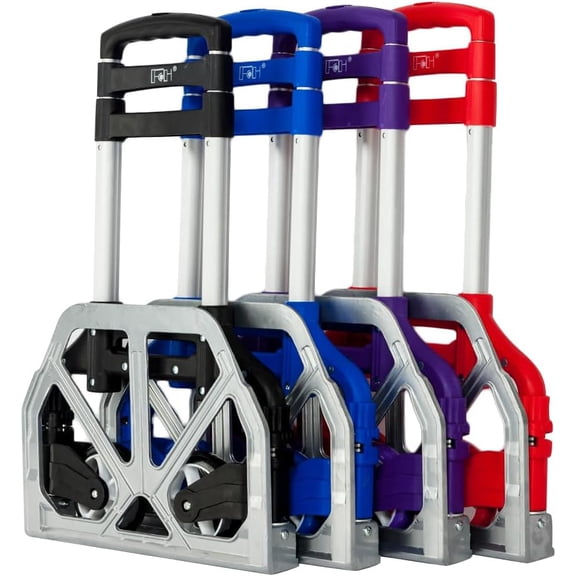 Portable Folding Hand Truck Dolly Cart, 165 lb Capacity Aluminum Collapsible Luggage Cart with Telescoping Handle, Lightweight Foldable Trolley for Travel, Moving, Shopping, Office, Home Use, Blue