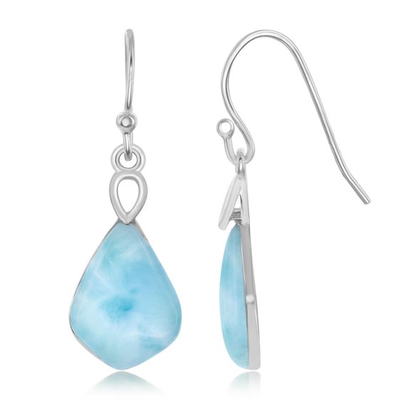 Beaux Bijoux Natural Larimar Gemstone Pear-Shaped Dangling Earrings Sterling Silver Jewelry for Women or Teens
