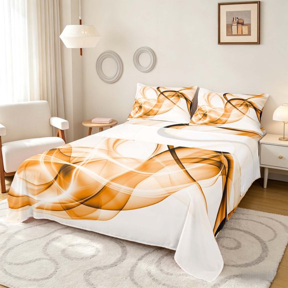 Manfei Abstract Artwork Queen Sheets, Gradient Queen Sheet Sets, Orange, Gray Reversible 4 Pieces1 Flat Sheet + 1 Fitted Sheet + 2 Pillowcases