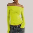 thumbnail image 3 of Chemise à Manches Longues pour Femmes Crop Top Basique Mode 2024 Couche de Base Extensible Ajustée Y2K Tops T-Shirt en Maille Transparente (Vert, S), 3 of 5