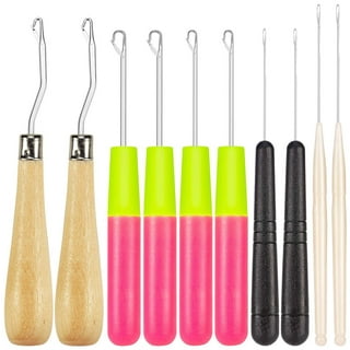 Set Of 6 Latch Crochet Needles, Hair Extension Needle For Micro Braids  Dreads Maintenance, Mats - 3 Wooden Curved Hook, 3 Plastic Straight Hook