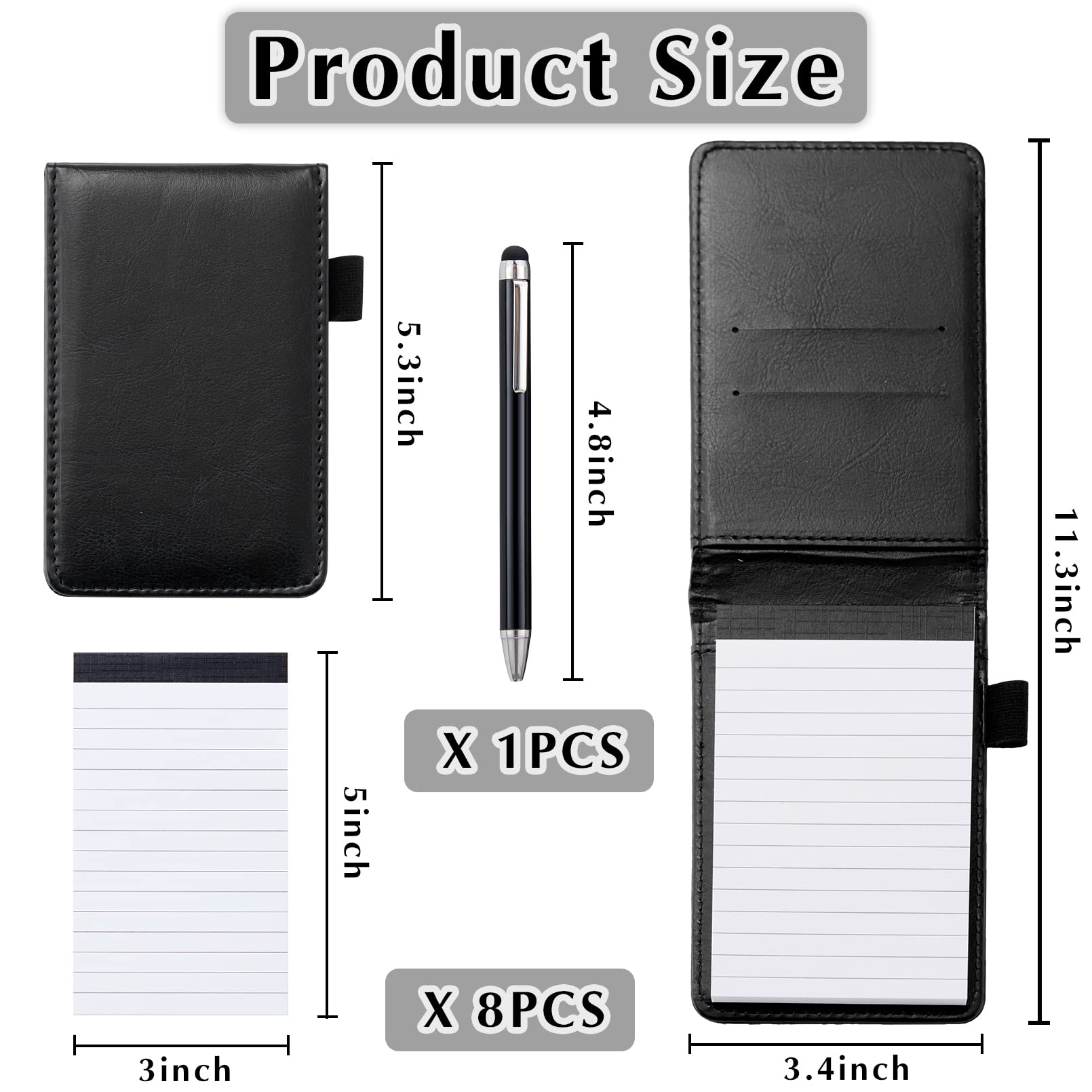 Marte Vanci 10-Pack Mini Pocket Notepad Set – PU Leather Cover, Refillable, With Metal Pen, Perfect For On-the-Go Notes