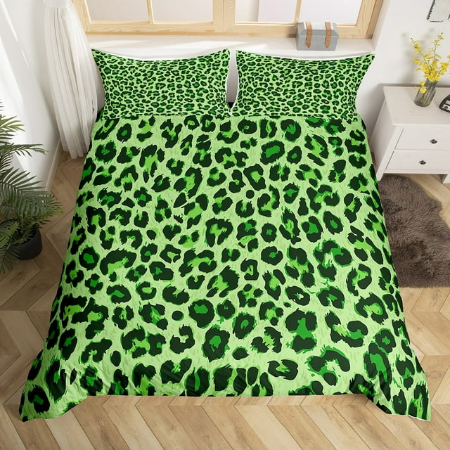 Cheetah Print Comforter Cover Green Leopard Print Duvet Cover for Boys