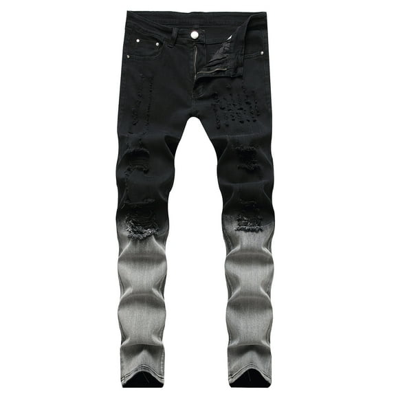 Isvgxsz New Trousers for Men Men's Casual Straight Ripped Hole Trousers Jeans Pants Full Length Pants Skinny Pants Men Full Length Pants Black L